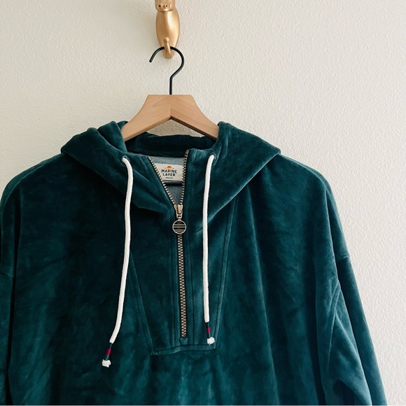 Marine Layer Men's Turquoise 1/2 Zip Hooded Sweatshirt Size Medium - Picture 4 of 6